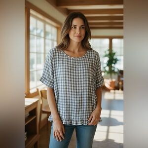 Bloomchic Blue and White Checkered Women's Top